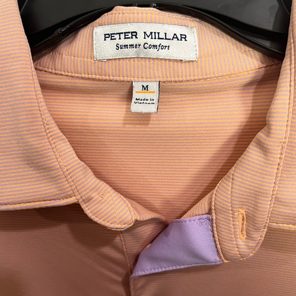 Peter Millar Men's Peach Polo with Contrast Inner Placket - Picture 2 of 11